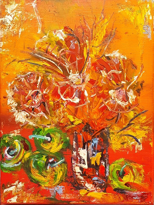 malerei blumen und aepfel